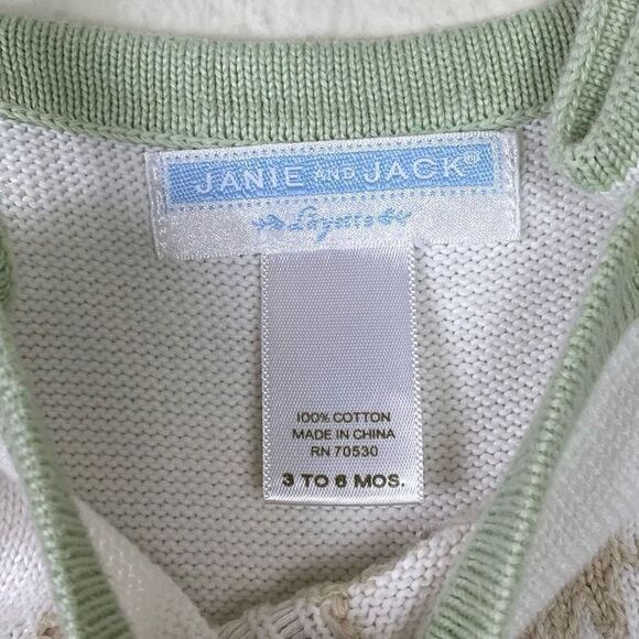 Janie & Jack Green & White Elephant Embroidered Overall One Piece 3-6M - Picture 6 of 8